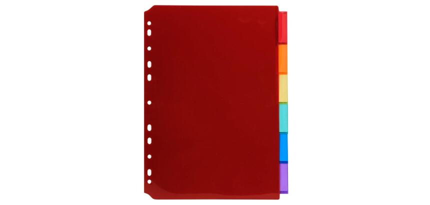 Intercalaires PP transparent couleurs avec porte étiquette A4 6 positions - Couleurs assorties