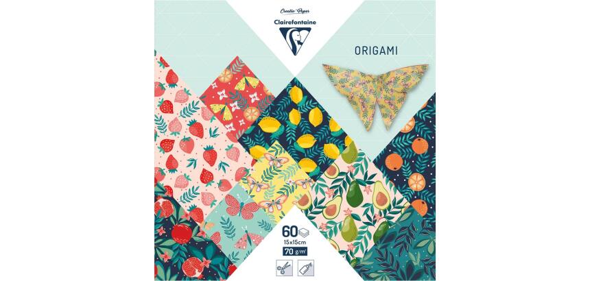 ORIGAMI, Pochette de 60 feuilles 70g/m2 au format 15x15cm - Jardin fruité - Multicolore
