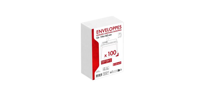 Paquet de 100 Enveloppes Blanches C6-114x162mm - Auto-Adhésives - 80g/m2 - Blanc