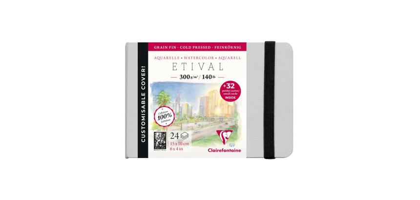 Etival Aquarelle carnet cousu 24F 10x15cm 300g grain fin (cartes de visite) - Gris