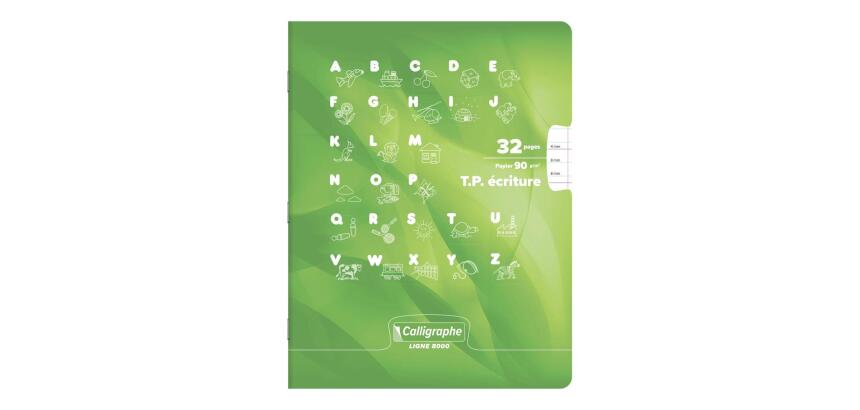 Cahier Travaux Pratiques Écriture piqué 8000 CARTE 17x22 cm 32 pages double ligne 4 mm + interligne verticale/uni 90 g - Vert anis
