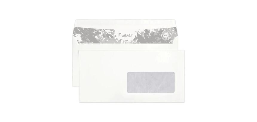 Boite de 500 enveloppes Forever Blanches 100% recyclé DL-110x220mm - Auto-Adhésives - 80g/m2 - Fenêtre Papier Cristal 45x100 (position 20/20) - Blanc
