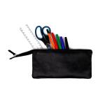 CUIR NOIR Trousse plate avec 3 compartiments. - Noir