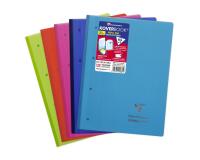 Bloc de cours agrafé grand côté Koverbook A4+ 160 pages détachables perforé 4 trous ligné + marge couverture polypropylène transparent - Assortis