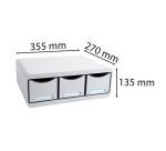 Módulo individual con 3 cajones con tope de seguridad y porta-etiquetas - 270x355x135 mm - OFFICE - Gris claro