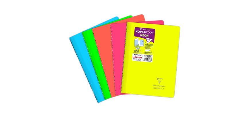 Cahier reliure intégrale enveloppante Koverbook Neon A4 160 pages petits carreaux + marge couverture polypropylène opaque - Assortis