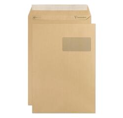 Boite de 250 Pochettes Kraft Milleraies Brun C4-229x324 mm - Auto-Adhésives - 90g/m2 - Fenêtre 50x100 (position 50/20) - Brun