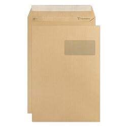Boite de 250 Pochettes Kraft Milleraies Brun C4-229x324 mm - Auto-Adhésives - 90g/m2 - Fenêtre 50x100 (position 50/20) - Brun