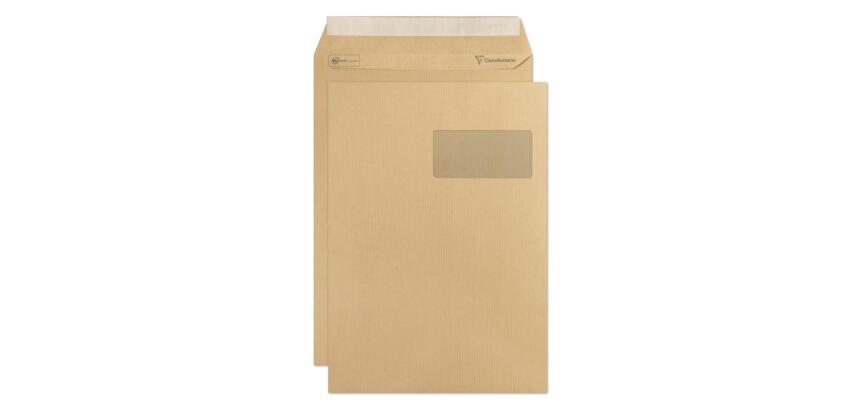 Boite de 250 Pochettes Kraft Milleraies Brun C4-229x324 mm - Auto-Adhésives - 90g/m2 - Fenêtre 50x100 (position 50/20) - Brun