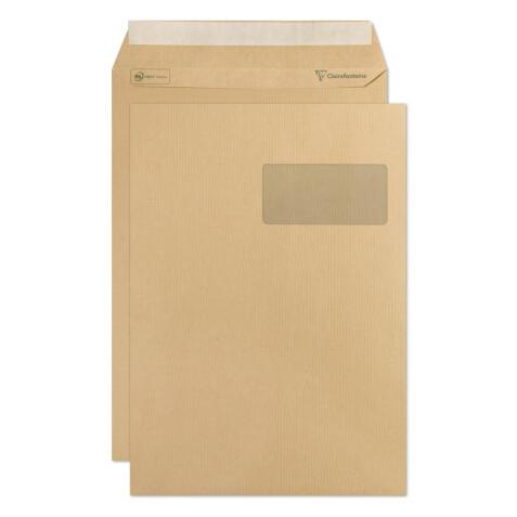 Boite de 250 Pochettes Kraft Milleraies Brun C4-229x324 mm - Auto-Adhésives - 90g/m2 - Fenêtre 50x100 (position 50/20) - Brun