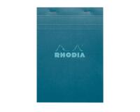 Bloc agrafé Rhodia Couleurs Paon N°16 A5 14,8 x 21 cm 80 feuillets petits carreaux 5x5 80g. Ultra-fonctionnel et ultra-simple, le bloc Rhodia est LA référence des blocs agrafés ! 80 feuillets détachables microperforés, réglure bleu. Sole cartonnée rigide permettant la prise de note même sans appui. Papier Clairefontaine vélin surfin 80 g/m2 certifié FSC. - Paon
