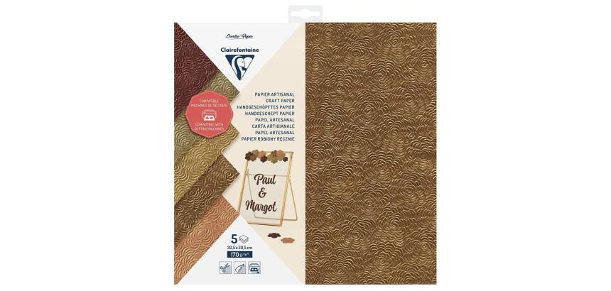 PAPIER ARTISANAL, Pochette de 5 feuilles 170g/m2 au format 30.5x30.5cm - Assortiment