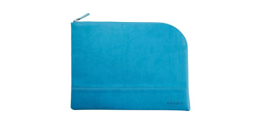 Rhodiarama pochette zippée en simili cuir - taille L (21x28 cm) - Turquoise