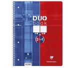Duo Book cahier reliure intégrale A4+ 80 pages petits carreaux + 80 pages lignées détachables perforé 4 trous Rouge/Bleu - Bleu/rouge