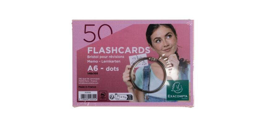 Paquet de 50 Flashcards sous film + anneau - bristol dots perforé - Format A6