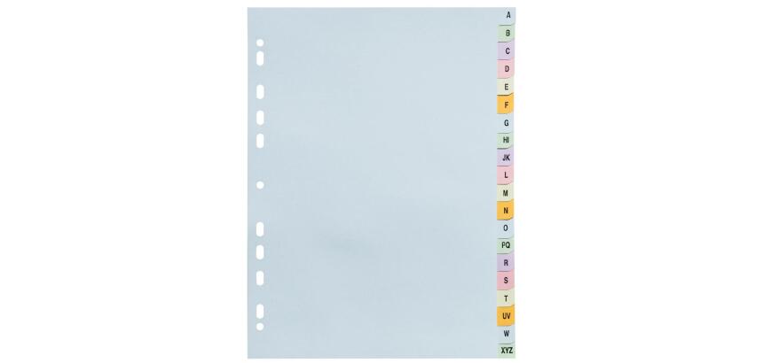 Intercalaires carte pastel 170g Forever imprimé alphabétique 20 positions - A4+ - Couleurs assorties pastel