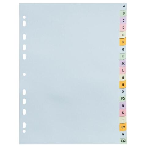 Intercalaires carte pastel 170g Forever imprimé alphabétique 20 positions - A4+ - Couleurs assorties pastels