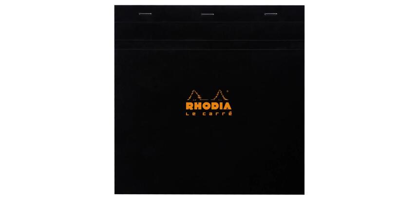 Bloc agrafé Rhodia Le Carré N°210 21x21 cm 80 feuillets petits carreaux 5x5 80g - Noir