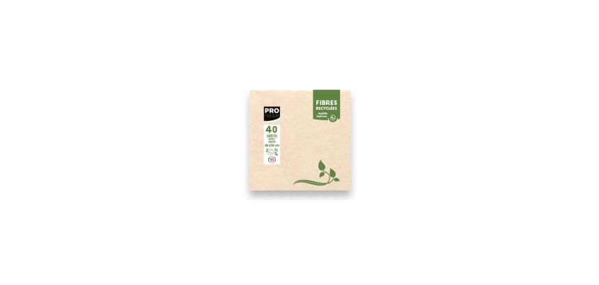 Paquet de 40 serviettes micro-gaufrées ouate recyclée 2 plis - 38x38 cm - Kraft