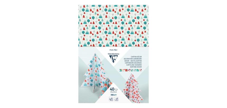 CARTON DÉCOR, Paquet de 40 feuilles 160g/m2 au format 25x35cm - Noël - Multicolore
