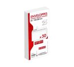 Enveloppe Clairefontaine 80 g/m2 sans fenêtre blanche avec bande de protection - Paquet de 50