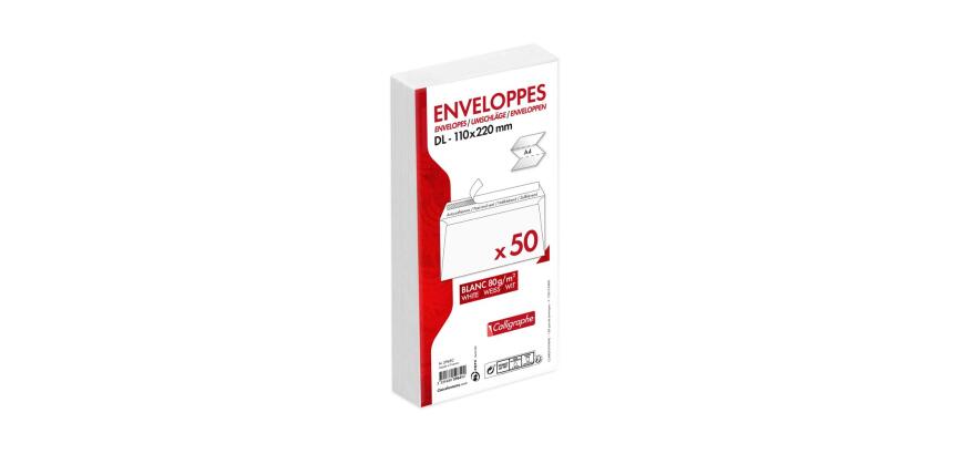 Paquet de 50 Enveloppes Blanches DL-110x220mm - Auto-Adhésives - 80g/m2 - Blanc