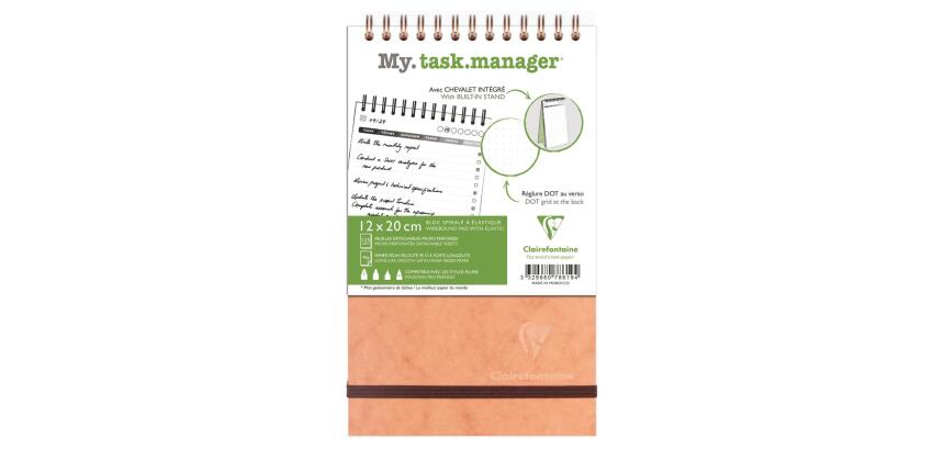 My.task.manager Age Bag bloc de bureau reliure intégrale en-tête 12x20 cm 250 pages détachables réglure DOT au verso - Tabac