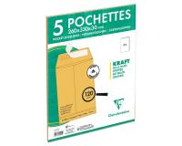 Paquet de 5 Pochettes Kraft Brun E4-260x400 mm avec Soufflet de 30 mm - Auto-Adhésives - 120g/m2 - Brun