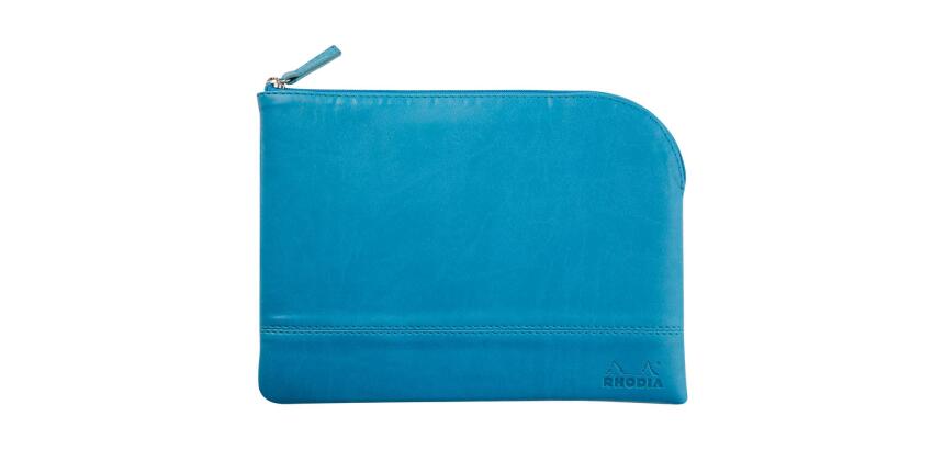 Rhodiarama pochette zippée en simili cuir - taille M (16x22 cm) - Turquoise