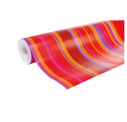 Papier cadeau Alliance, largeur 70 cm - Rouleau de 50 m, Rayures rge/or/rose - Multicolore