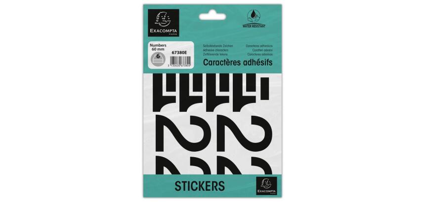 Pochette de chiffres adhésifs noirs 0-9 60 mm - Noir