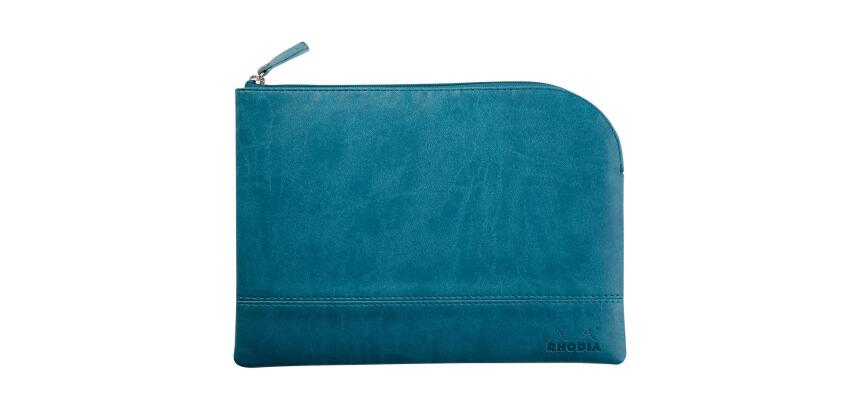 Rhodiarama pochette zippée en simili cuir - taille M (16x22 cm) - Paon