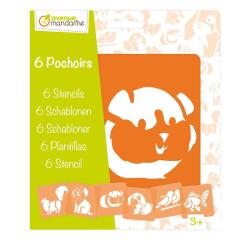 Set de 6 pochoirs enfants, Animaux familiers - Orange