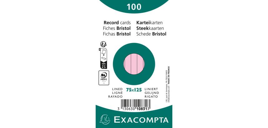Paquet 100 fiches sous film - bristol ligné non perforé 75x125mm