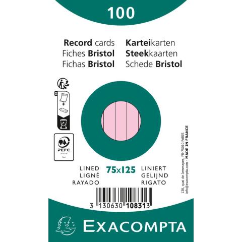 Fichas de cartulina bristol 205 g/m2 - Rayado - 75x125 mm - Rosa
