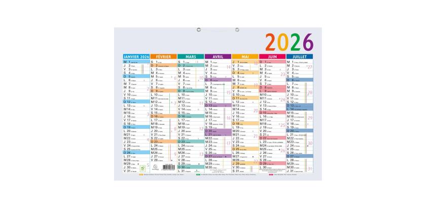 Calendrier Multicolore 55 x 40,5 cm Semestriel 2026 - Multicolore