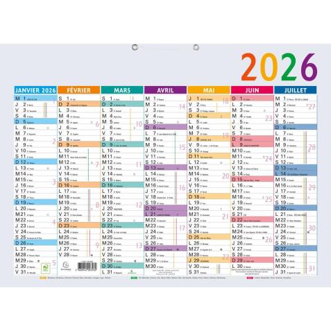 Calendrier Multicolore 55 x 40,5 cm Semestriel 2026 - Multicolore