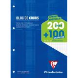 Bloc de cours encollé grand côté A4 200 pages détachables + 100 GRATUITES perforé 4 trous grand carreaux Bleu - Bleu Klein