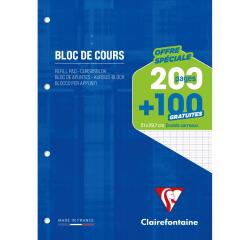 Bloc de cours encollé grand côté A4 200 pages détachables + 100 GRATUITES perforé 4 trous grand carreaux Bleu - Bleu Klein