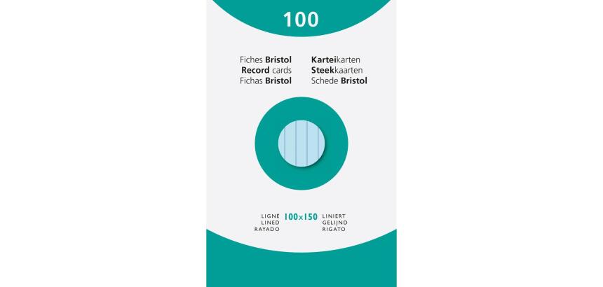 Étui de 100 fiches - bristol ligné non perforé 100x150mm - Bleu ciel