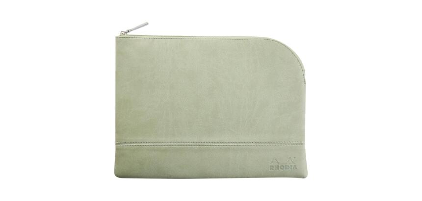 Rhodiarama pochette zippée en simili cuir - taille L (21x28 cm) - Céladon