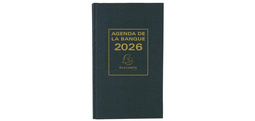 Agenda de bureau Banquier large Euro et cents 17,5 x 28 cm Journalier 2 volumes 2026 - Noir