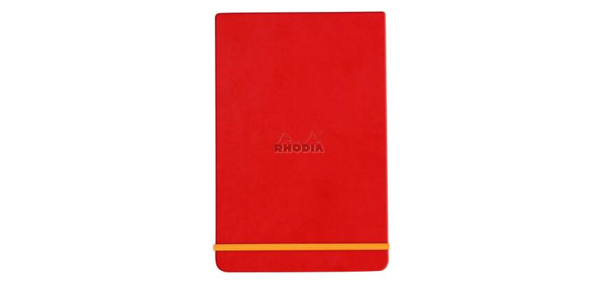 Rhodiarama Webnotepad A5 mit festem Einband, 96 Blatt liniert, mikroperforiert, Papier elfenbein 90g, mit Gummizugverschluss - Klatschmohn