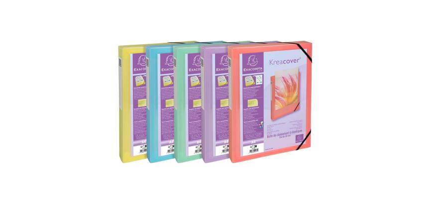 Carpetas de proyecto con gomas Kreacover®Pastel 7/10e - Lomo: 40 mm - Formato de documento: A4 - Tamaño: 25x33cm - Colores surtidos