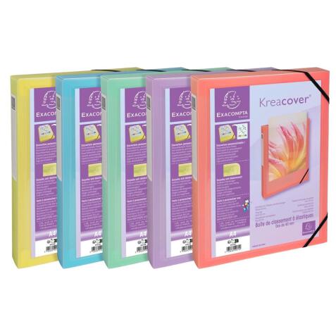 Boite de classement polypropylène Kreacover Pastel dos 40mm - A4 - Couleurs assorties