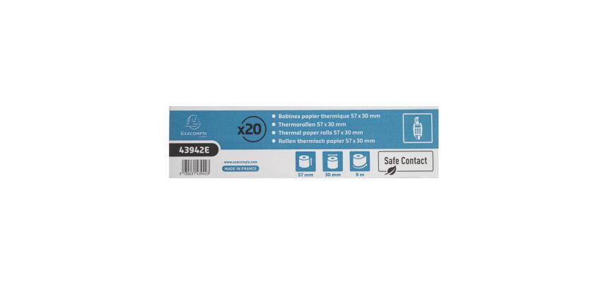 Rotoli carta per carta di credito 57x30mm - 9m - Carta termica conttato alimentare 52gr - Safe Contact senza fenolo - Grigio chiaro|