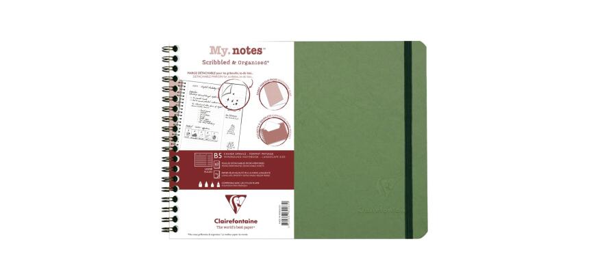 My.Notes Age Bag cahier reliure intégrale à marges détachables B5 paysage 120 pages détachables ligné + cadre en-tête - Vert