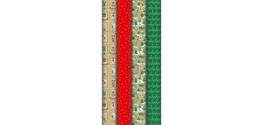 Kraft brut 70g Esprit de Noël 2x0,70m, en carton prés. de 30rlx - Assortiment