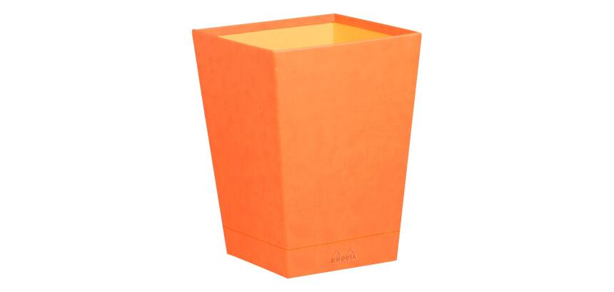 Rhodiarama corbeille à papier simili cuir italien 27x27x32 cm - Tangerine