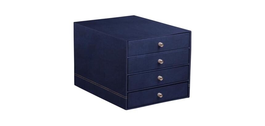 Rhodiarama trieur 4 tiroirs simili cuir italien 24,8x32,7x22,8 cm - Bleu nuit